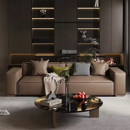 Antique European Brown Faux Leather Sofa