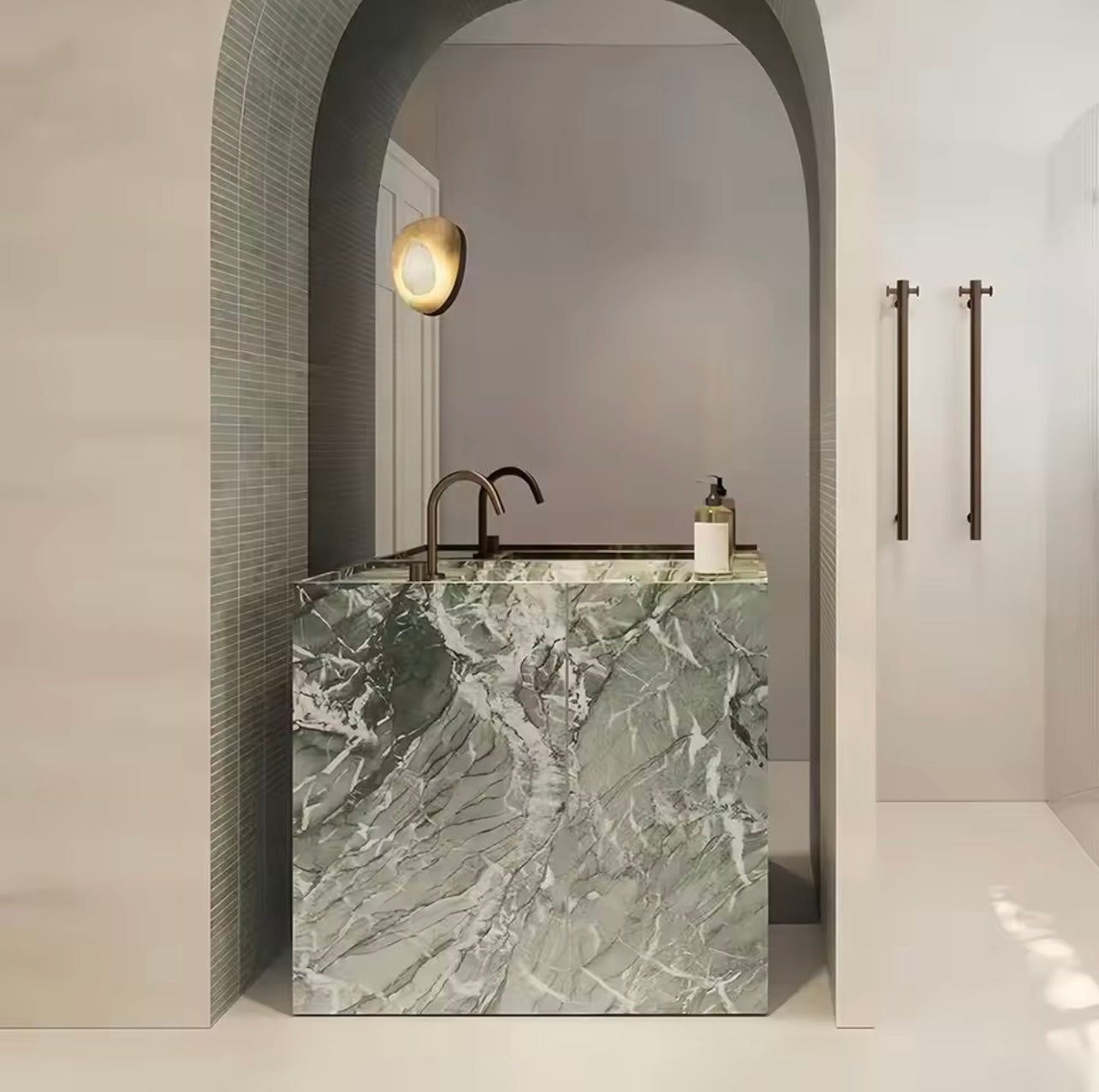 Vintage Green Jade Marble Vanity,  Floor-Standing Bathroom Sink