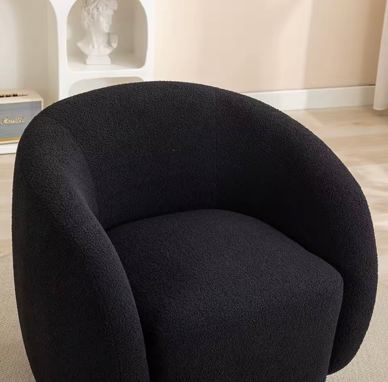 Modern 360 Degree Swivel Accent Chair, Velvet Barrel Side Chair, Black