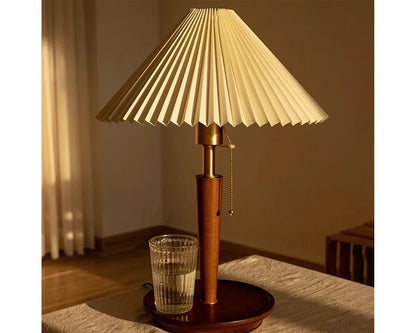 Mid Century Solid Wood Walnut Pleated Lamp