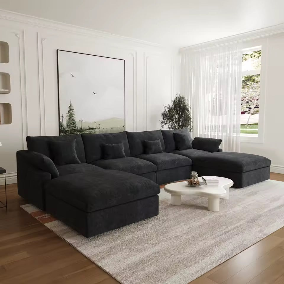 Modular Sectional Sofa, U-Shaped Down-Filled Couch with Ottoman