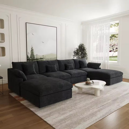 Modular Sectional Sofa, U-Shaped Down-Filled Couch with Ottoman