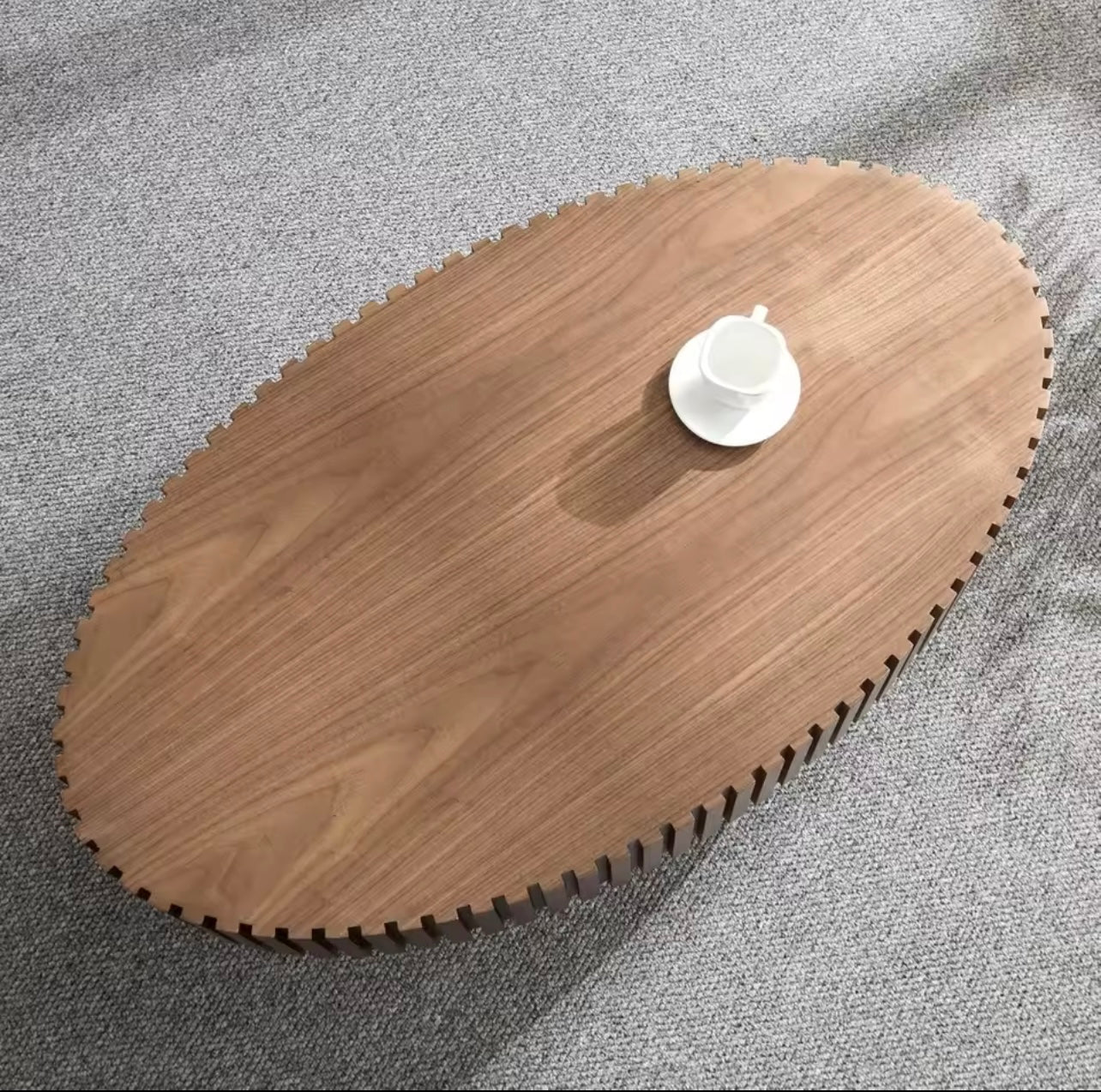 43.3” Walnut Round Coffee Table, Modern Rustic Wooden Drum Table