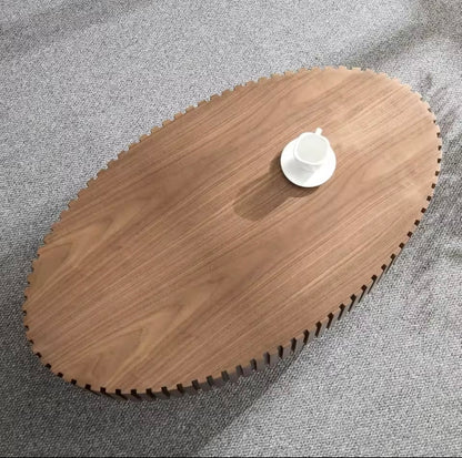 43.3” Walnut Round Coffee Table, Modern Rustic Wooden Drum Table