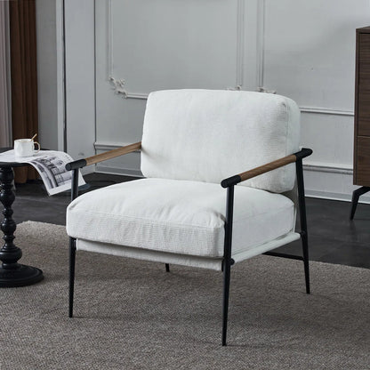 Modern White Mid Century Accent Chair with Cushion, Chenille Chair