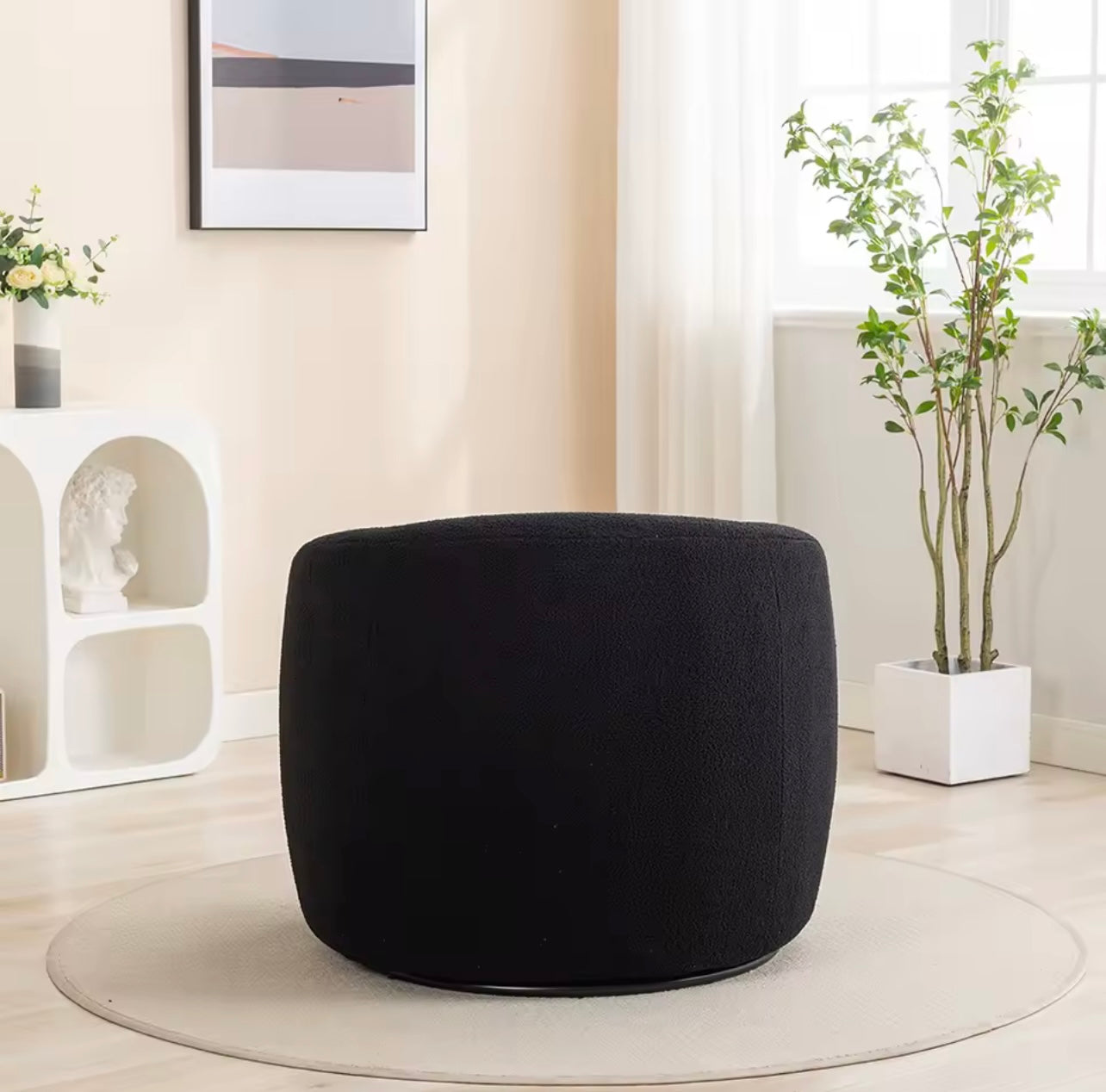 Modern 360 Degree Swivel Accent Chair, Velvet Barrel Side Chair, Black