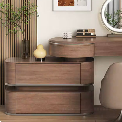 Walnut Makeup Vanity Table with LED Mirror and Adjustable Drawers