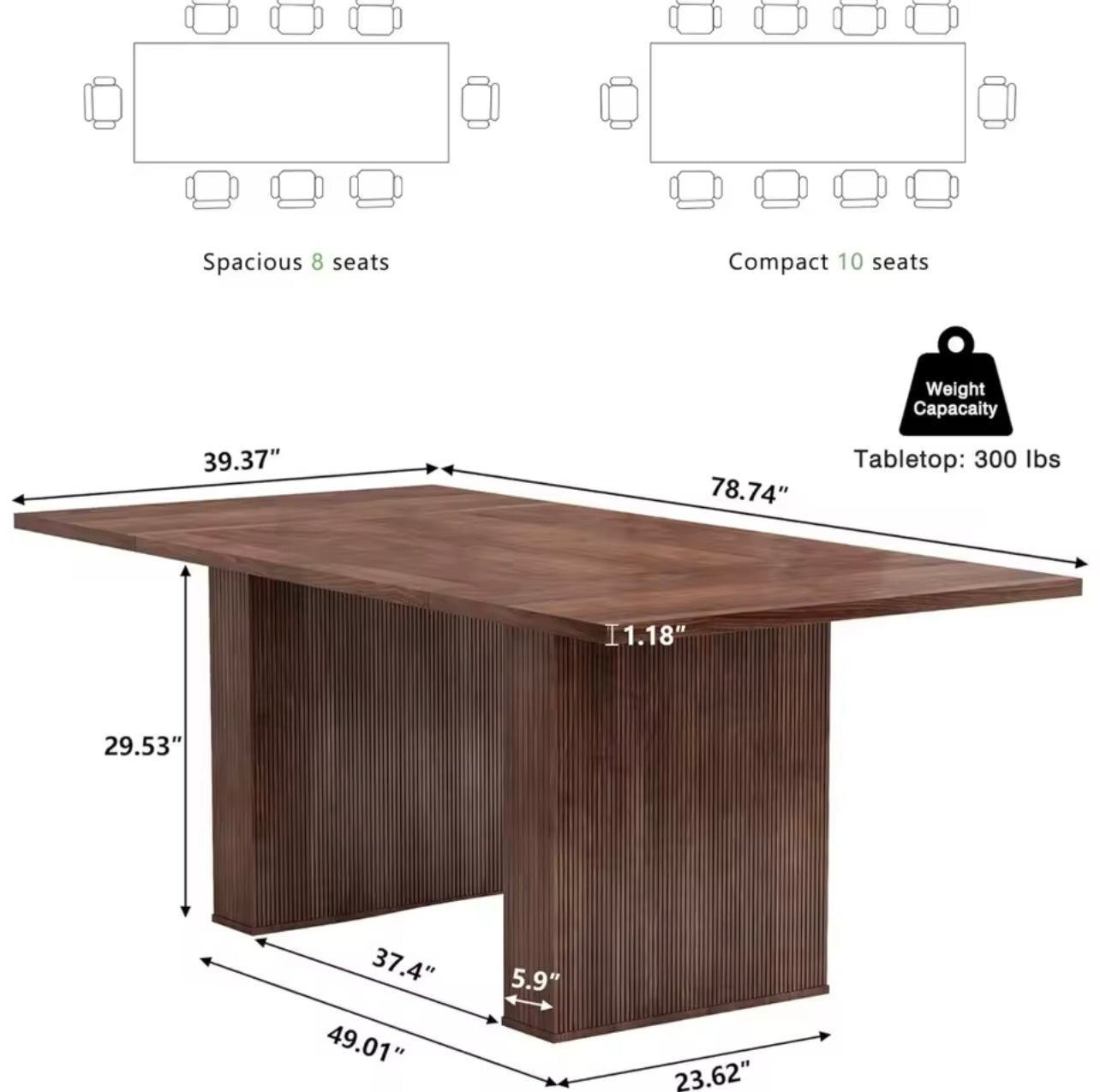 78” Large Rustic Rectangular Wooden  Dining Table for 6–10