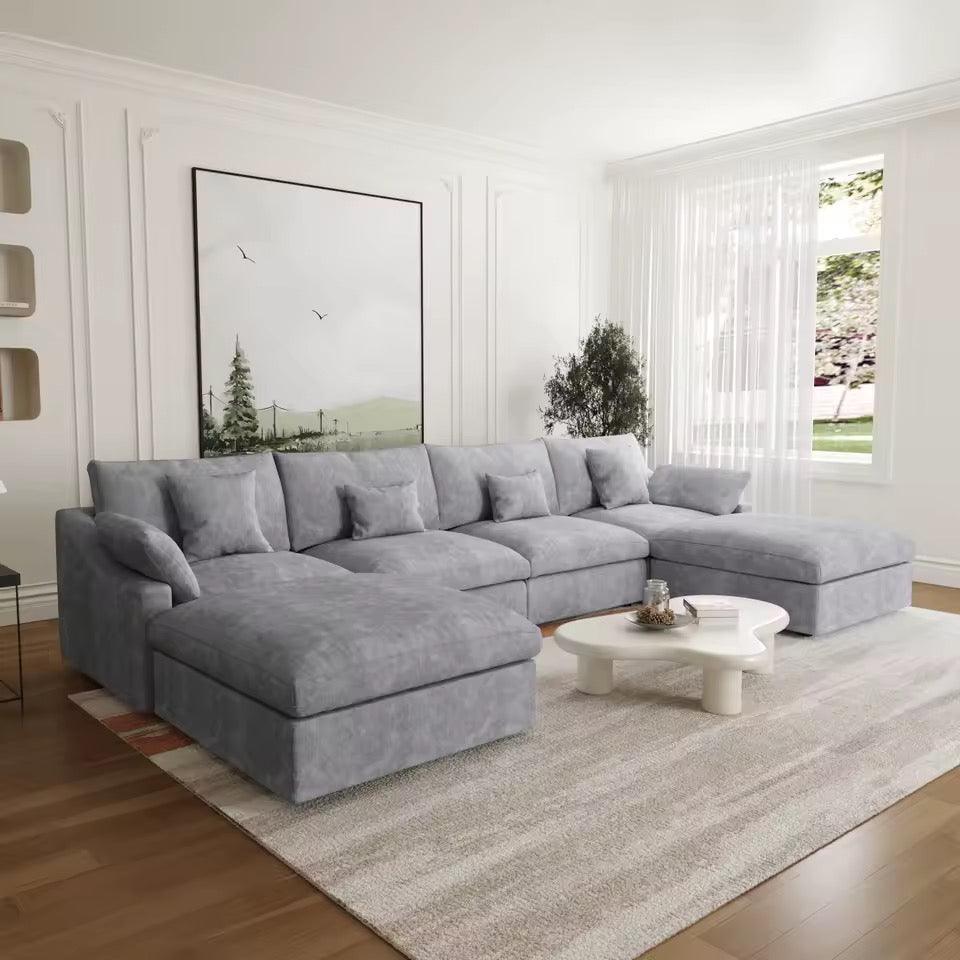 Modular Sectional Sofa, U-Shaped Down-Filled Couch with Ottoman