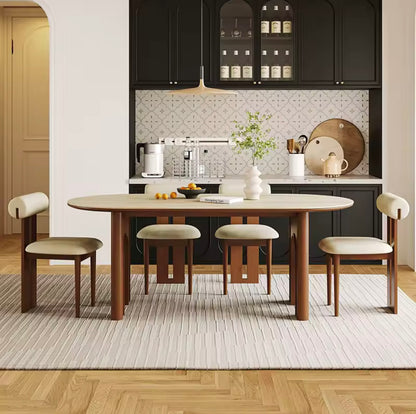 Rustic Oval Dining Table with Chairs, Solid Wood & Sintered Stone Top