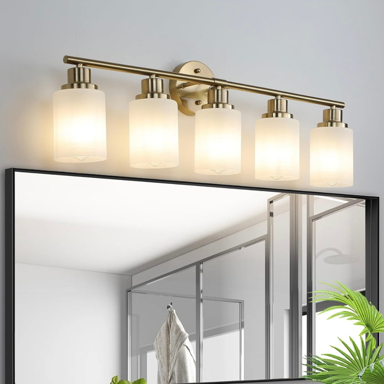 5 Gold Vanity Lamp – Frosted Glass Bathroom Fixture