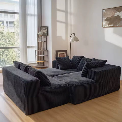 130" U-Shaped Sectional Sofa, Corduroy Modular with Chaise Lounge