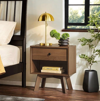 Mid Century Nightstand - Mocha Wood Nightstand with Drawers