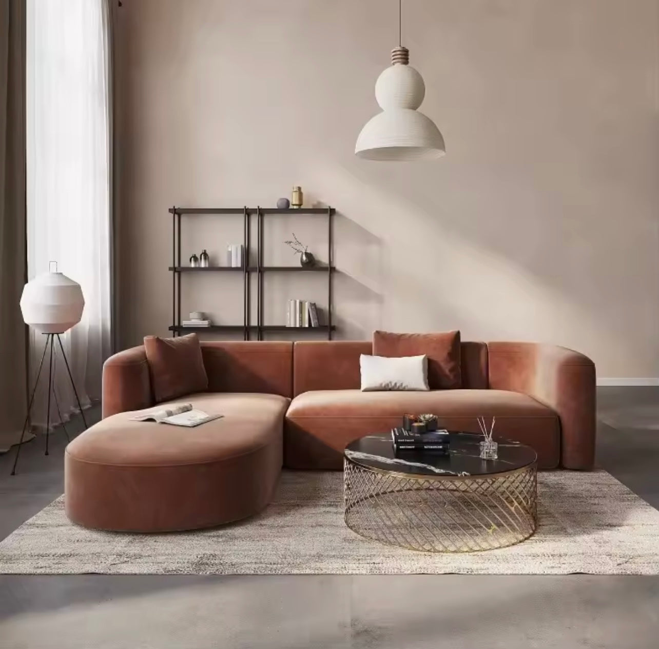 Modern Velvet L-Shape Sofa with Chaise, Deep Seat 3 Seater Sectional