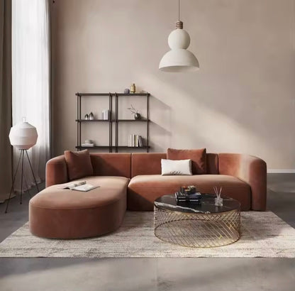 Modern Velvet L-Shape Sofa with Chaise, Deep Seat 3 Seater Sectional