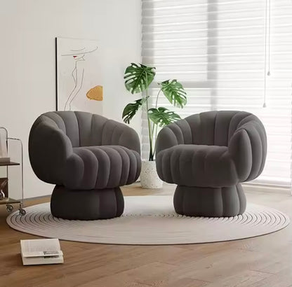 Set of 2 Mid Century Velvet / Sherpa Fabric Swivel Accent Chairs