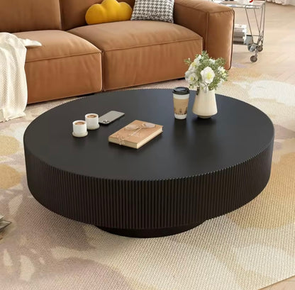 Modern Round Coffee Table, 31.5” Wood Center Table, Black