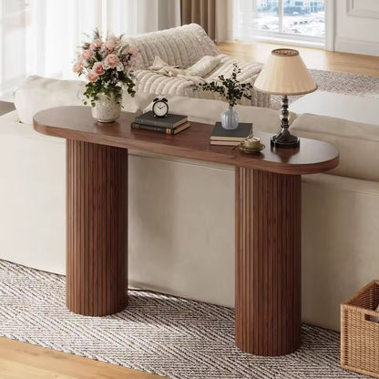 55” Modern Fluted Console Table for Entryway or Behind Sofa, Walnut