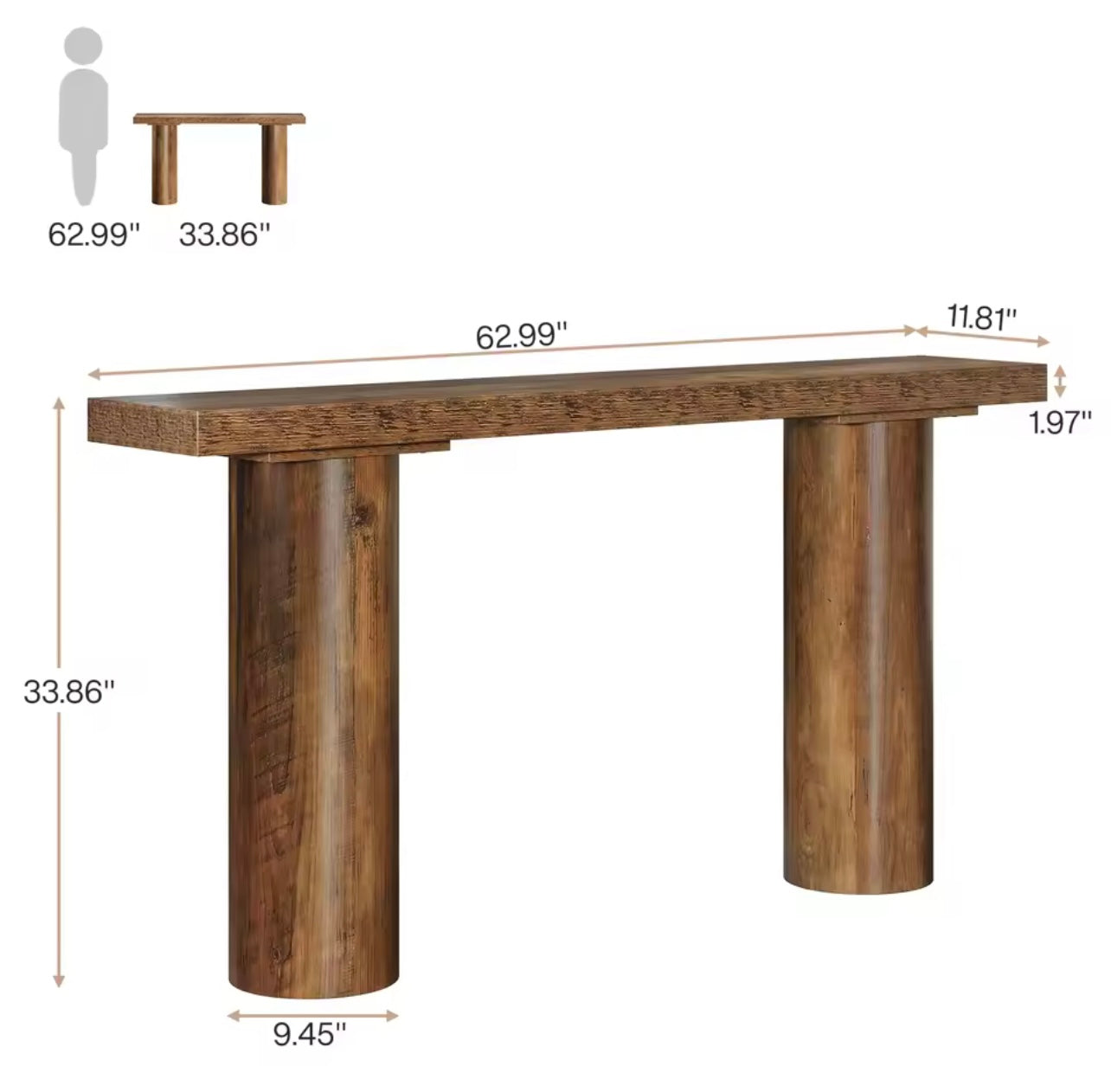 63” Farmhouse Console Table with Thick Wood Top