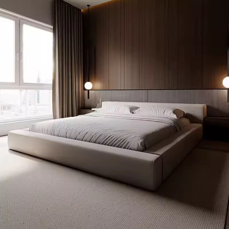 Italian Minimalist Cotton-Linen Bed with Solid Wood Frame