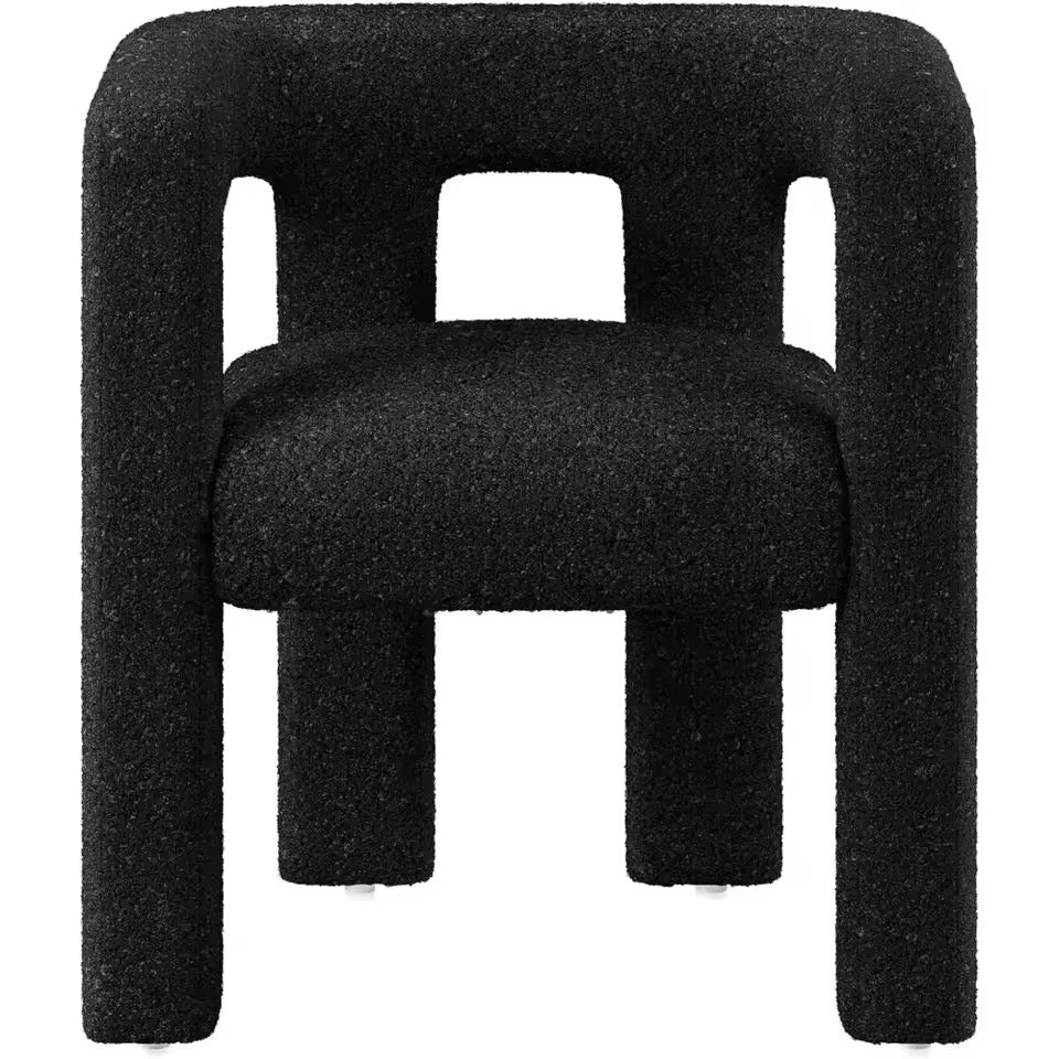 Modern Boucle Dining Chair, Upholstered Teddy Barrel Armchair
