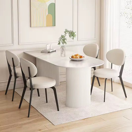 White Oval Minimalist Solid Wood Dining Table