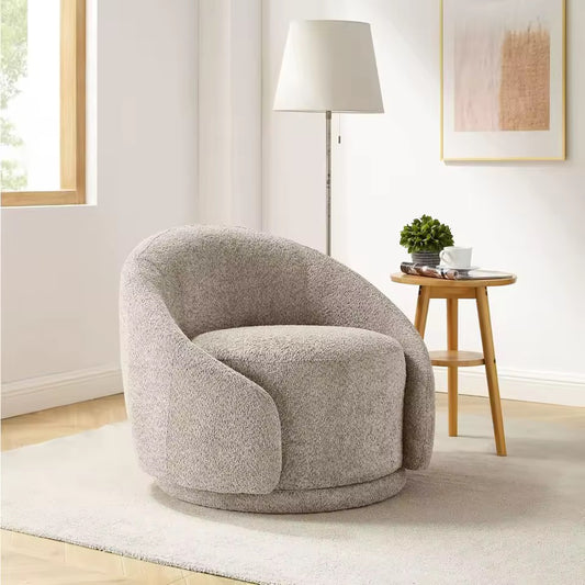 Modern Grey Boucle Fabric Accent Chair, Upholstered Swivel Armchair