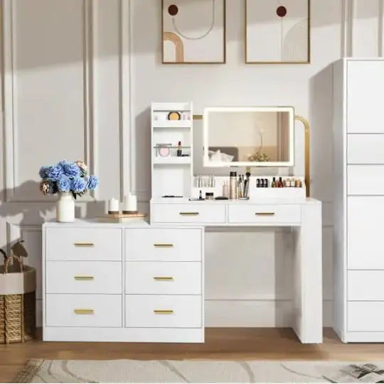 Modern 8 Drawer White Dresser – Wide Bedroom Chest of Drawers