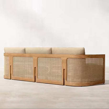Teak & Rattan Outdoor Sofa Set, Weatherproof & Quick-Dry Cushions