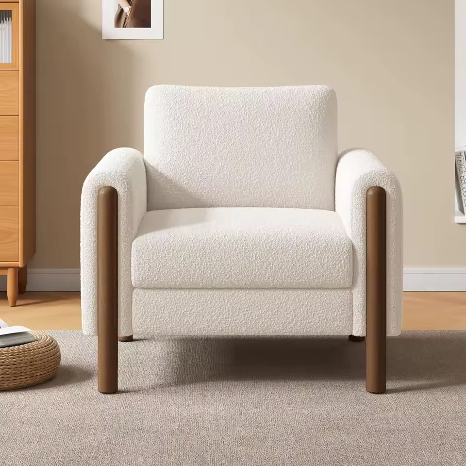Modern Teddy Velvet Oversized Accent Chair with Walnut Legs