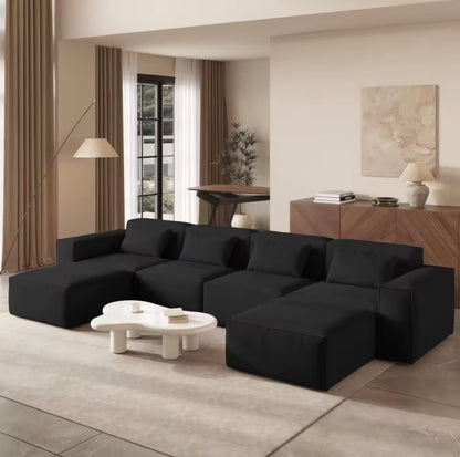 White Modular U-Shaped Sectional Sofa Couch with 2 Ottomans