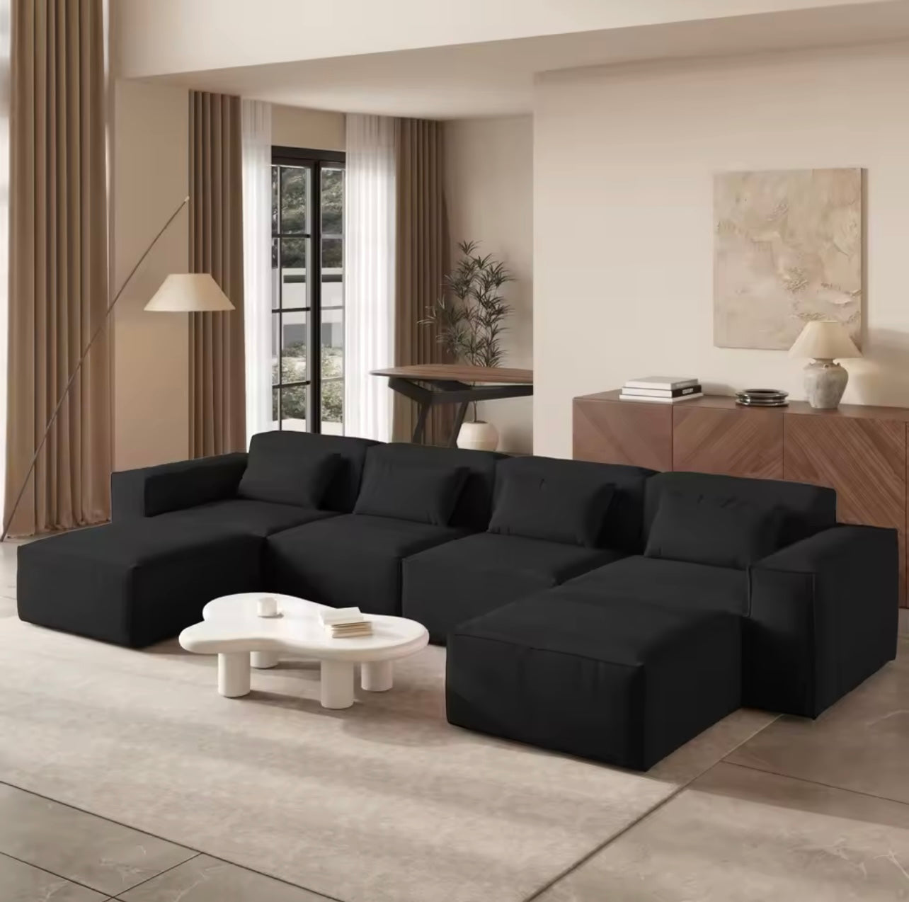 White Modular U-Shaped Sectional Sofa Couch with 2 Ottomans