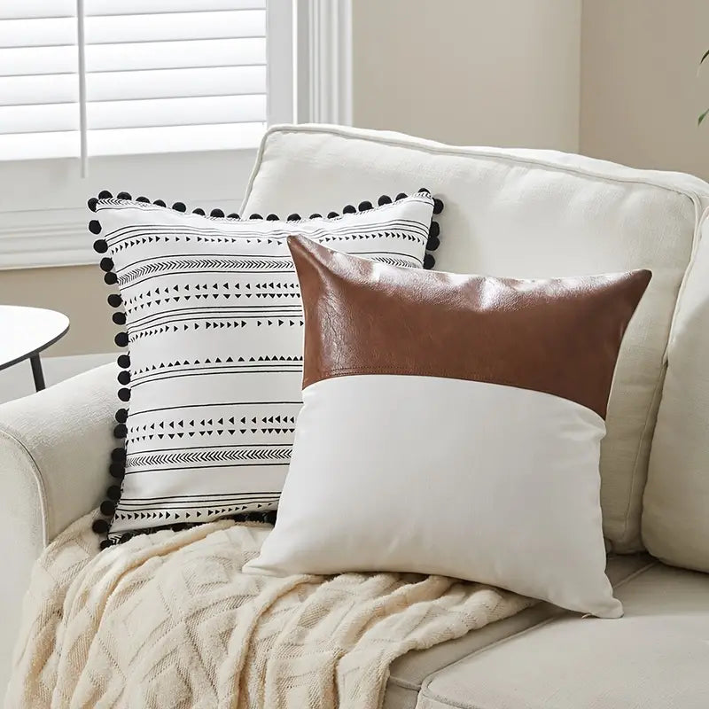 Premium Faux Leather Boho Pillow Cover 18x18