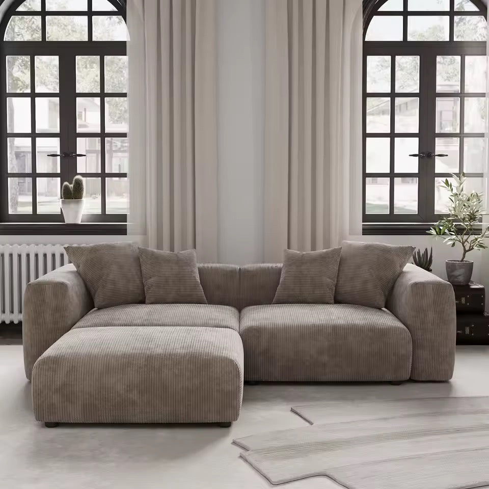 102” L-Shaped Modular Sectional Sofa, Corduroy Fabric with Chaise