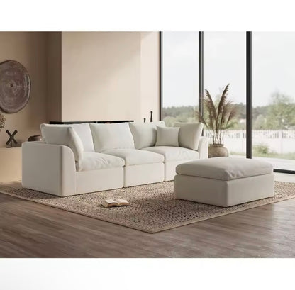 White Cloud Sofa, Convertible L-Shape Couch with Ottoman