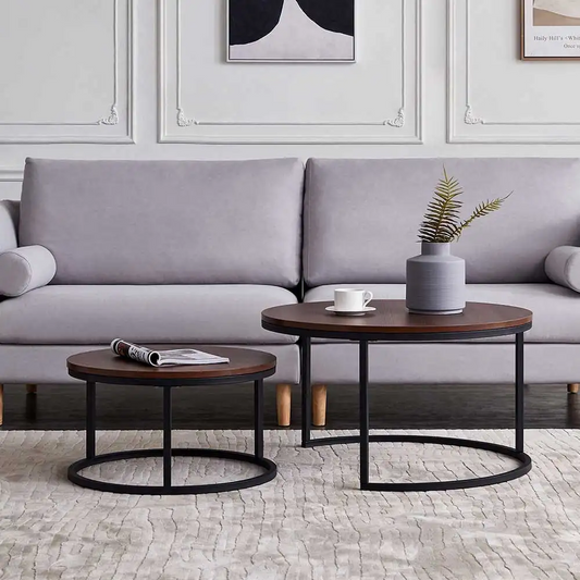 Modern Walnut Nesting Coffee Table with Metal Frame