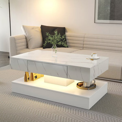 Modern Black Coffee Table with Storage, Coffee Table with LED Lights