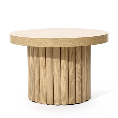 23.6" Oak Round Wood Side Table – Fluted Coffee Table