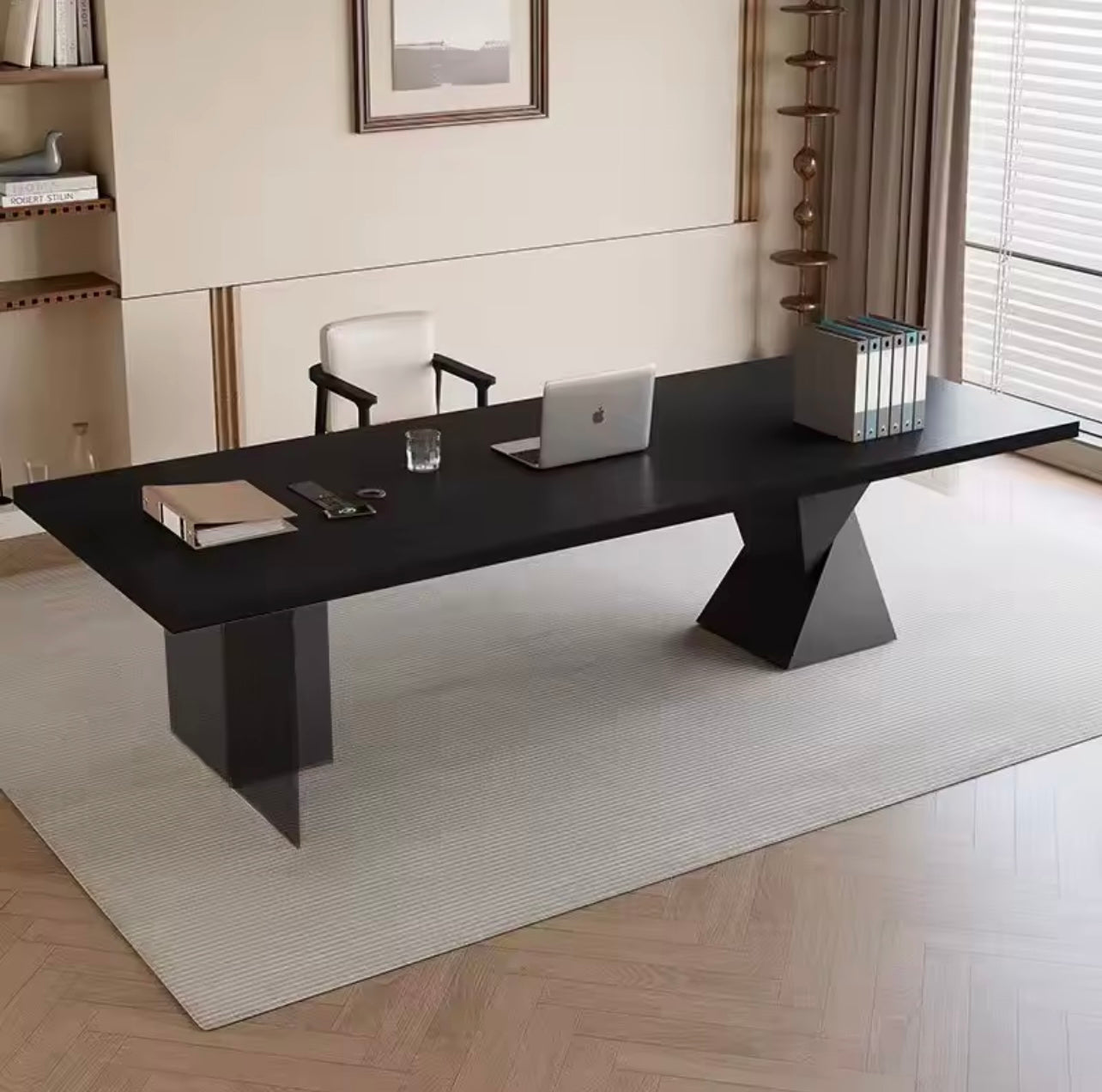 Modern Black Wooden Office Desk with Acrylic Leg Design
