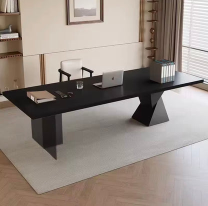 Modern Black Wooden Office Desk with Acrylic Leg Design