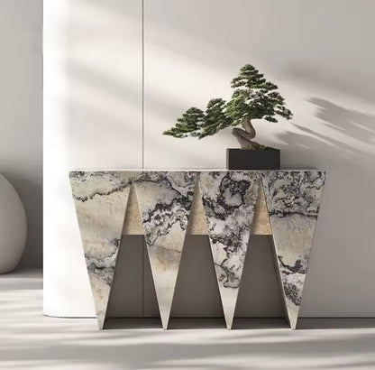 Italian Marble Stone Entryway Table with Triangular Leg Design