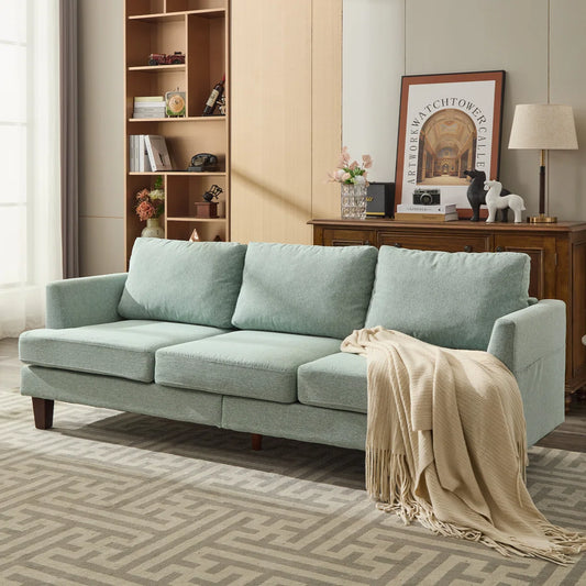 Light Green Fabric Sofa - 3 Seater Sofa with USB Charging Ports