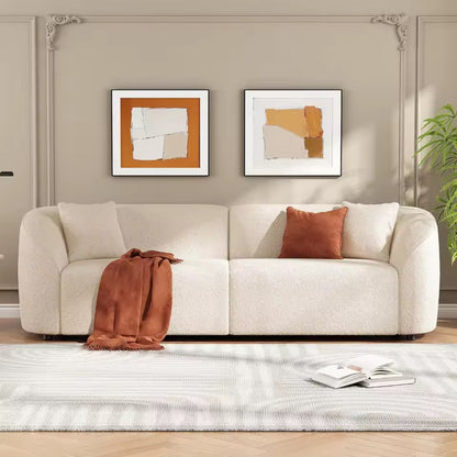 Oversized 2-Seater Curved Sofa with Boucle Upholstery, White