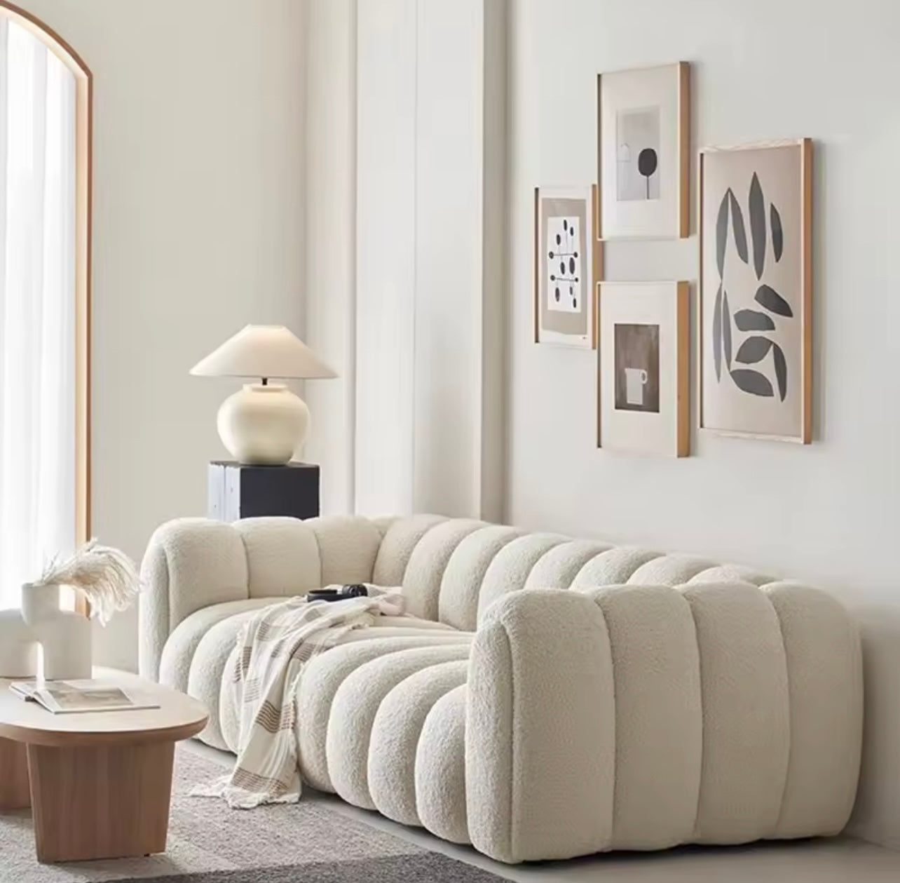 Italian Minimalist Ergonomic Boucle Cloud Sofa, White