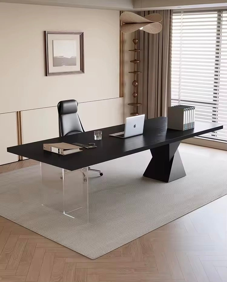 Modern Black Wooden Office Desk with Acrylic Leg Design