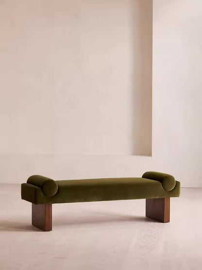 Velvet Upholstered Ribbed-Leg Vanity Bench