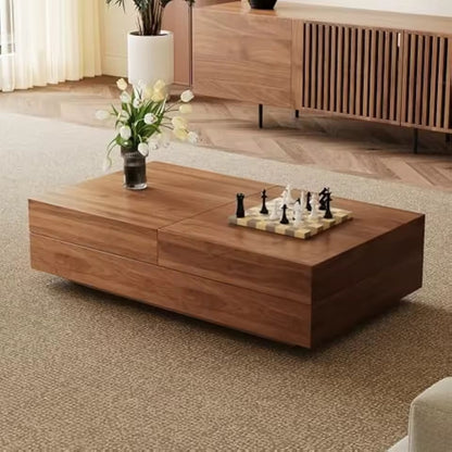 Mid-Century Expandable Brown Coffee Table with Storage