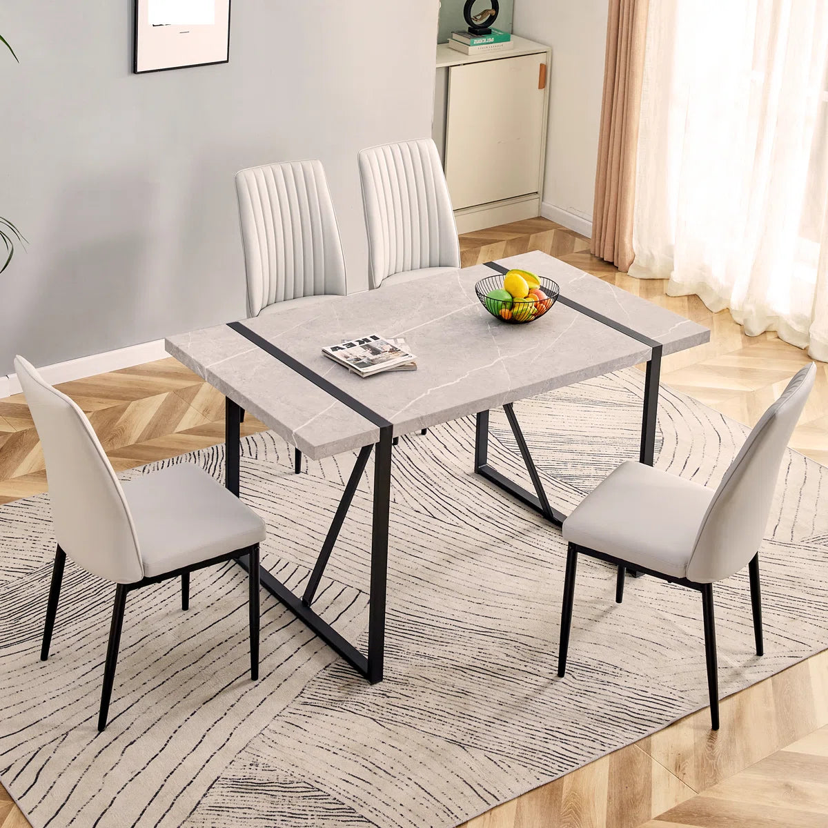 Modern Rectangular Dining Table 55” MDF Metal