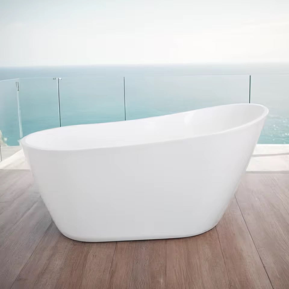 Modern White Freestanding Soaking Tub, 59” Glossy Acrylic Spa Bath