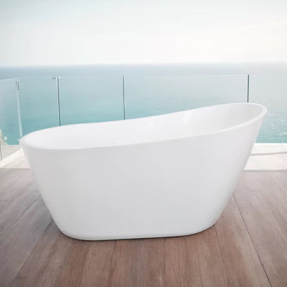 Modern White Freestanding Soaking Tub, 59” Glossy Acrylic Spa Bath